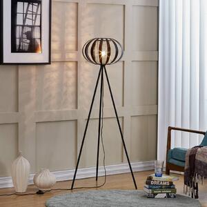Stojací lampa Lindby Tamira, černá, ratan, výška 143 cm, E27