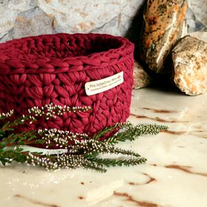 Kruhový háčkovaný košíček Pro báječnou ženu / teplé barvy Název: Burgundy