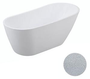 Besco Akrylátová volně stojící vana Melody Glam S 150x80 (170x80) Barva: Bílá/stříbrná, Rozměry (cm): 150x80, Typ a barva výpustě: Click-Clack s přepadem, černá