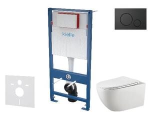 Kielle Genesis - Set předstěnové instalace, klozetu Gaia, sedátka softclose a tlačítka Gemini IV, matná černá 30505SS51