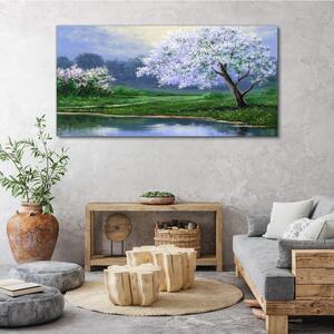 Obraz na plátně Obraz na plátně Lake stromy květiny