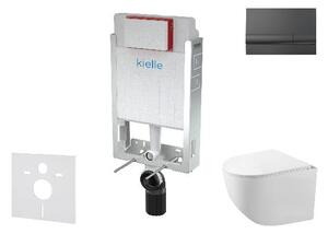 Kielle Genesis - Set předstěnové instalace, kompaktního klozetu Gaia, sedátka softclose a tlačítka Gemini I, lesklá černá 30505SZ60