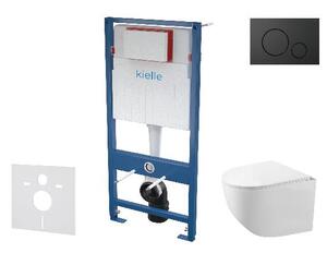 Kielle Genesis - Set předstěnové instalace, kompaktního klozetu Gaia, sedátka softclose a tlačítka Gemini IV, matná černá 30505SS58