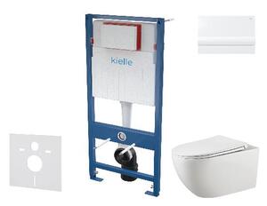 Kielle Genesis - Set předstěnové instalace, klozetu Gaia, sedátka softclose a tlačítka Gemini I, lesklá bílá 30505SS52