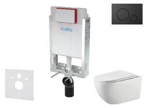 Kielle Genesis - Set předstěnové instalace, klozetu Gaia, sedátka softclose a tlačítka Gemini IV, matná černá 30505SZ51