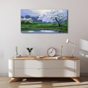 Obraz na plátně Obraz na plátně Lake stromy květiny