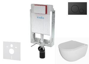Kielle Genesis - Set předstěnové instalace, klozetu Oudee, sedátka softclose a tlačítka Gemini IV, matná černá 30505SZ72