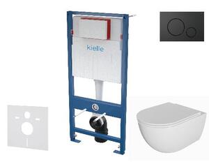 Kielle Genesis - Set předstěnové instalace, klozetu Oudee, sedátka softclose a tlačítka Gemini IV, matná černá 30505SS72
