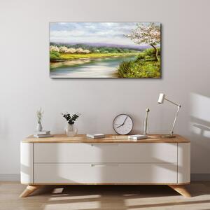 Obraz na plátně Obraz na plátně Strom řeka květiny krajina