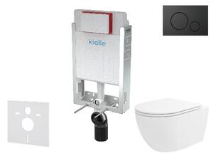 Kielle Genesis - Set předstěnové instalace, klozetu Oudee Vortex, sedátka softclose a tlačítka Gemini IV, matná černá 30505SZ93