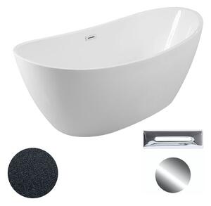 Besco Akrylátová volně stojící vana Ayla Glam G 170x80 Barva: Bílá/grafit, Rozměry (cm): 170x80, Typ a barva výpustě: Click-Clack s přepadem, chrom