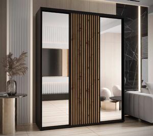 Šatní skříň se zrcadlem a posuvnými dveřmi Lanko - 200 cm Barva: Černá/dub Artisan