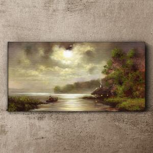Obraz na plátně Obraz na plátně Jezero stromy Chata Rybak