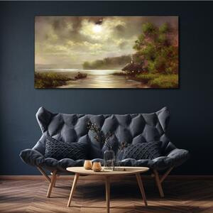 Obraz na plátně Obraz na plátně Jezero stromy Chata Rybak