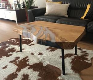 Dubový stůl Pearl Oak dub epoxy kovová s práškovým černým a lesklým lakem olej stoly