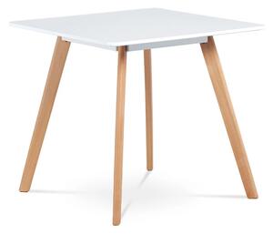 Jídelní stůl 80x80 cm, MDF, bílý matný lak, masiv buk, přírodní odstín