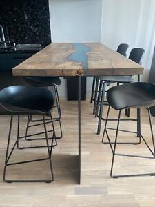 Dubový jídelní stůl gray oak ořech epoxy kovová s práškovým černým a lesklým lakem olej stoly