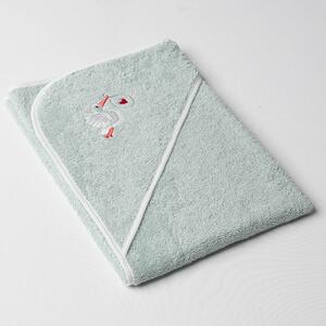 Dětská osuška Veba LOTA s kapucí zelenošedá s výšivkou Čapí pošta bílá lemovka Velikost: 75x75 cm