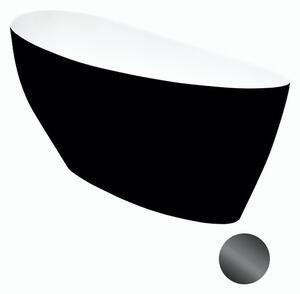 Besco Volně stojící vana z litého mramoru Keya BW 165x70 Barva: Bílá/černá, Rozměry (cm): 163,5x70,5, Typ a barva výpustě: Click-Clack s horním čištěním, grafit