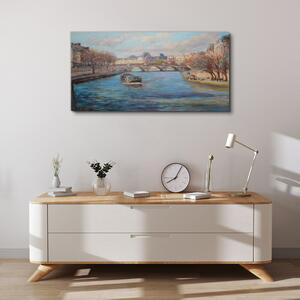Obraz na plátně Obraz na plátně Město říční most strom