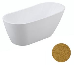 Besco Akrylátová volně stojící vana Melody Glam Z 150x80 (170x80) Barva: Bílá/zlatá, Rozměry (cm): 150x80, Typ a barva výpustě: Click-Clack s přepadem, černá