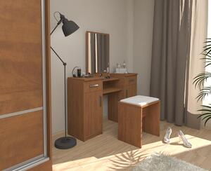 Sestava taburet + toaletní stolek Lushe se zrcadlem Olše světlá