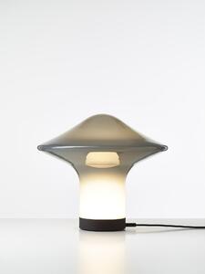 Brokis Designová stolní lampa Trottola table L, PC1324 Povrch Montury: stříbrný elox (CCS1917), Barva skla: opalín (CGC38), Povrchová úprava baldachýnu: kov - černý matovaný komaxit se strukturou (CCSC2674)