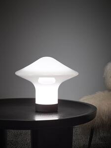 Brokis Designová stolní lampa Trottola table S, PC1323 Povrch Montury: stříbrný elox (CCS1917), Barva skla: opalín (CGC38), Povrchová úprava baldachýnu: kov - černý matovaný komaxit se strukturou (CCSC2674)