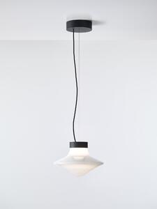 Brokis Designové závěsné svítdlo Trottola S, PC1321 Povrch Montury: stříbrný elox (CCS1917), Barva skla: opalín (CGC38), Povrchová úprava baldachýnu: kov - černý matovaný komaxit se strukturou (CCSC2674)