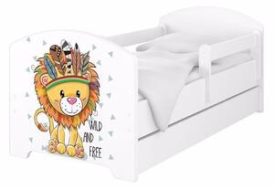 Dětská postel Lvíček Bílá 140x70 cm - 1x krátká + 1x dlouhá zábrana bez šuplíku