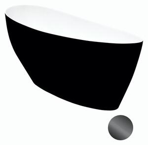 Besco Volně stojící vana z litého mramoru Keya BW Matt 165x70 Barva: Bílá/černá, Rozměry (cm): 163,5x70,5, Typ a barva výpustě: Click-Clack s horním čištěním, grafit