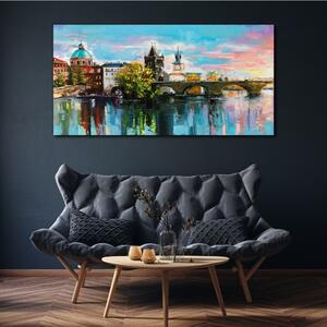 Obraz na plátně Obraz na plátně Město řeka most obloha
