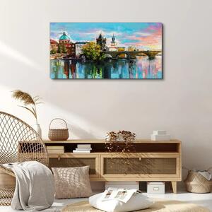 Obraz na plátně Obraz na plátně Město řeka most obloha