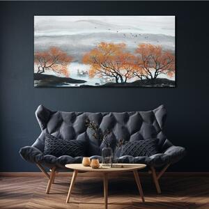 Obraz na plátně Obraz na plátně Hory stromy lodě