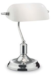 IDEAL LUX Stolní lampa LAWYER, chromovaná s bílým stínidlem 45047