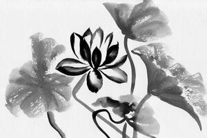 Tapeta akvarelový černobílý lotosový květ