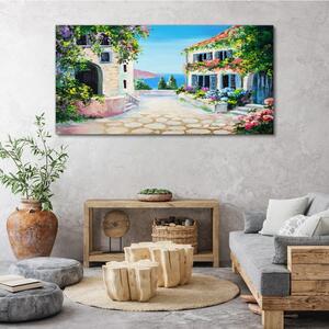 Obraz na plátně Obraz na plátně Santorini Moře květiny