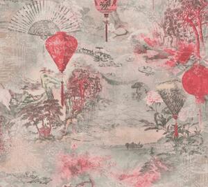 A.S. Création | Vliesová tapeta na zeď Asian Fusion 37466-2 | 0,53 x 10,05 m | červená, šedá, růžová