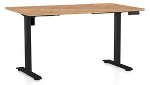 Výškově nastavitelný stůl OfficeTech B, 140 x 80 cm, černá podnož, dub kraft