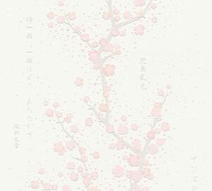 Vliesová tapeta na zeď Asian Fusion 37469-1 | 0,53 x 10,05 m | růžová, šedá, bílá | A.S. Création