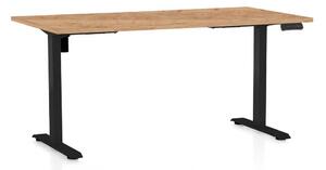 Výškově nastavitelný stůl OfficeTech B, 160 x 80 cm, černá podnož, dub kraft