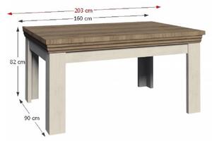 TEMPO Jídelní rozkládací stůl, sosna skandinávská / dub divoký, 160-203x90 cm, ROYAL ST