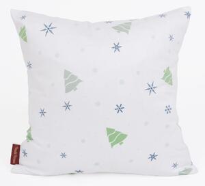 MK Lůžkoviny Vánoční povlak na polštářek Velvet 40 × 40 cm - Vločky a stromečky bílý