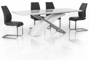 TEMPO Jídelní stůl, bílá / bílá extra vysoký lesk HG, 160-220x90 cm, KROS