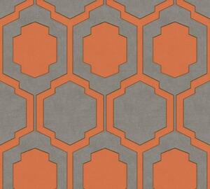 A.S. Création | Vliesová tapeta na zeď Pop Style 37479-3 | 0,53 x 10,05 m | metalická, oranžová, šedá