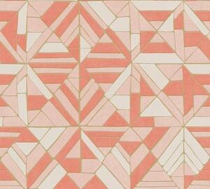 A.S. Création | Vliesová tapeta na zeď Pop Style 37481-1 | 0,53 x 10,05 m | bílá, metalická, růžová