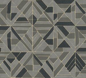 A.S. Création | Vliesová tapeta na zeď Pop Style 37481-4 | 0,53 x 10,05 m | černá, metalická, hnědá, šedá