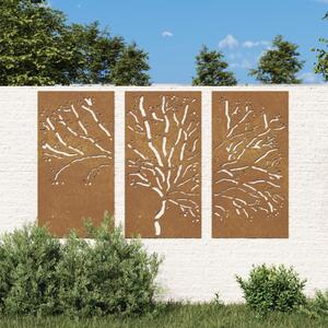 3dílná zahradní nástěnná dekorace 105x55cm cortenová ocel Strom