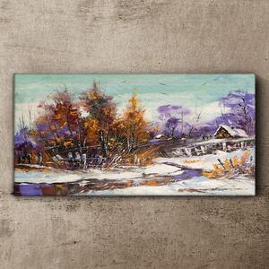 Obraz na plátně Obraz na plátně Zimní sníh stromy Hut řeka