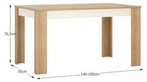 Jídelní stůl LYOT03, rozkládací, dub riviera / bílá s extra vysokým leskem, 140-180x85 cm, LEONARDO